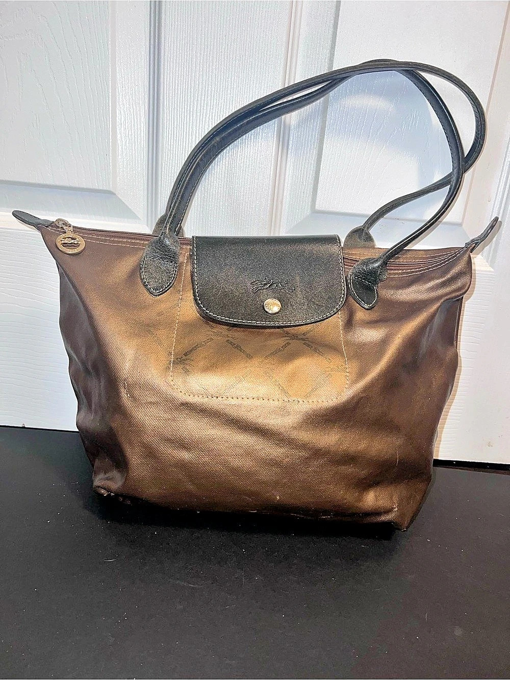Longchamp Le Pliage Original Shoulder Tote Bag Brown & Black